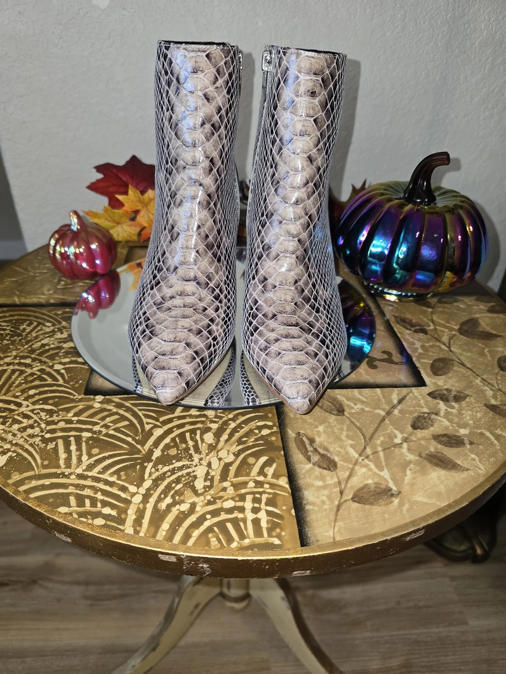 Marc Fisher Taupe Snake-Embossed Pointed Toe Ankle Booties